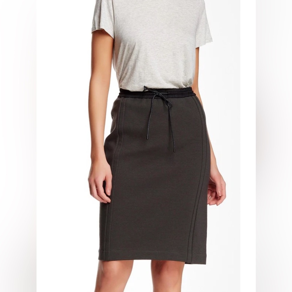 Vince Thick Cotton Black Scuba Pencil Skirt Nylon Accent & String Tie Waist XS